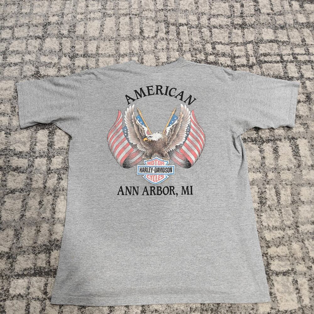 Vintage 1996 Harley Davidson Ann Arbor MI Eagle T-Shirt Mens XL Gray Holoubek